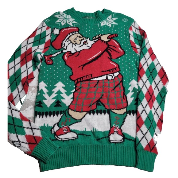 Ugly Christmas Sweater‎ Golfing Santa Men's Small Holiday - Picture 1 of 6